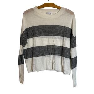 Vince Black Stripe Pullover White Linen Sweater Top Relaxed Lightweight Size S